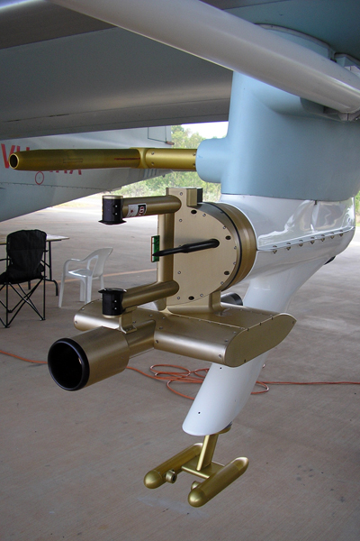 Egrett wing pylon with Cloud Aerosol and Precipitation Spectrometer (middle), Cloud Droplet Probe (bottom), and aerosol inlet (top).